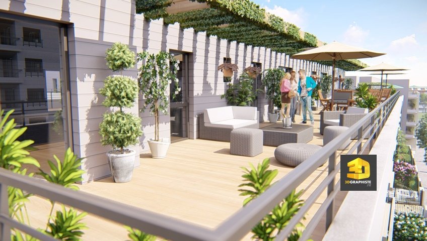 Illustration 3D résidence - Terrasse en Attique
