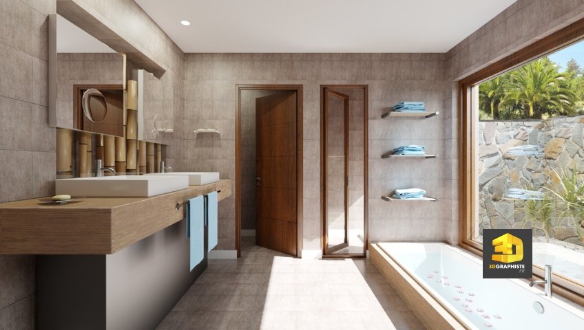 Illustration d'architecture 3d salle de bain