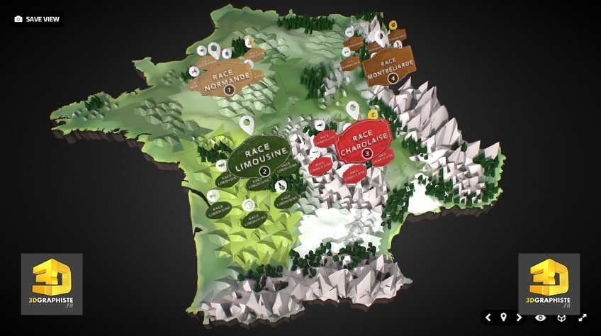 Carte de France 3D Interactive - 3DGRAPHISTE.FR