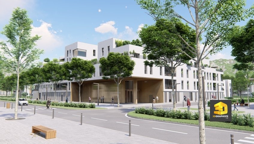 perpsective 3d extérieure résidence seniors Chambéry