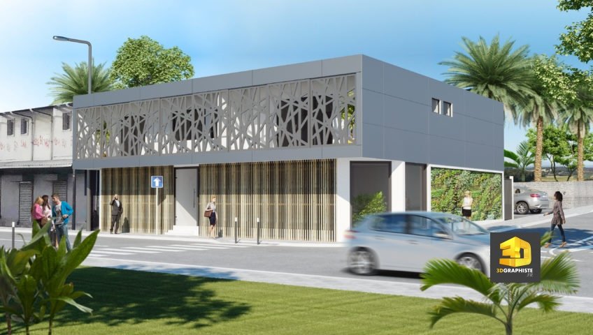 perspective 3D batiment commercial Nouméa Nouvelle-Calédonie