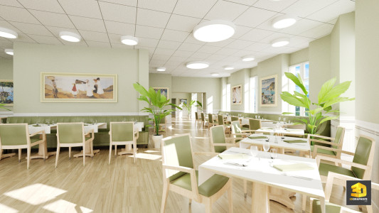 perspective 3d intérieur - EHPAD - restaurant cantine