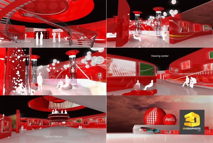 Animation 3D evenementielle pavillon coca-cola jeux olympiques