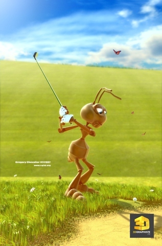 personnage 3d fourmi golfer