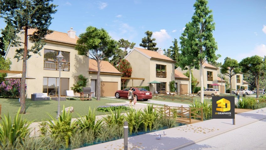 perspective 3d lotissement maisons