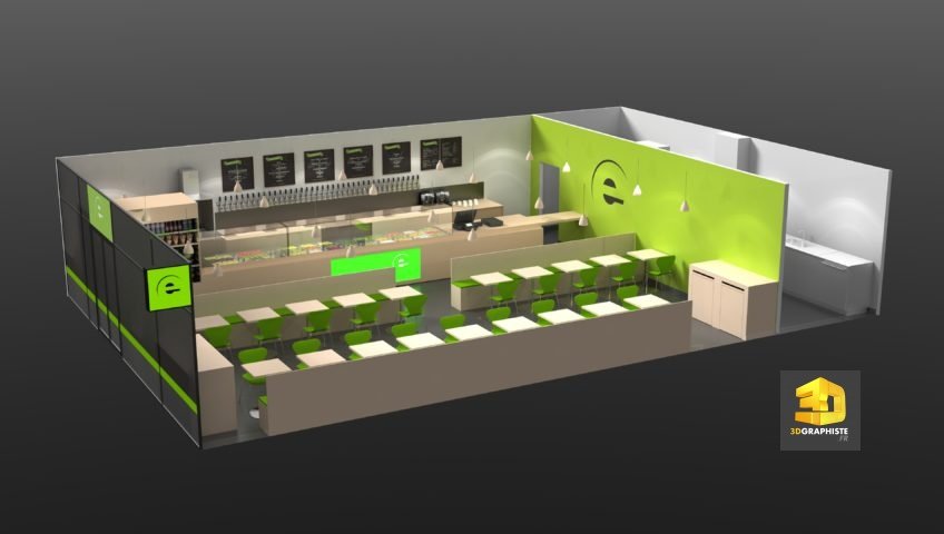 perspective 3D du restaurant green sur mesure