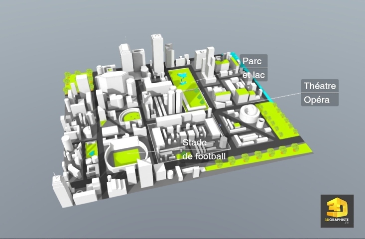 plan de ville en 3D interactive - WebGL