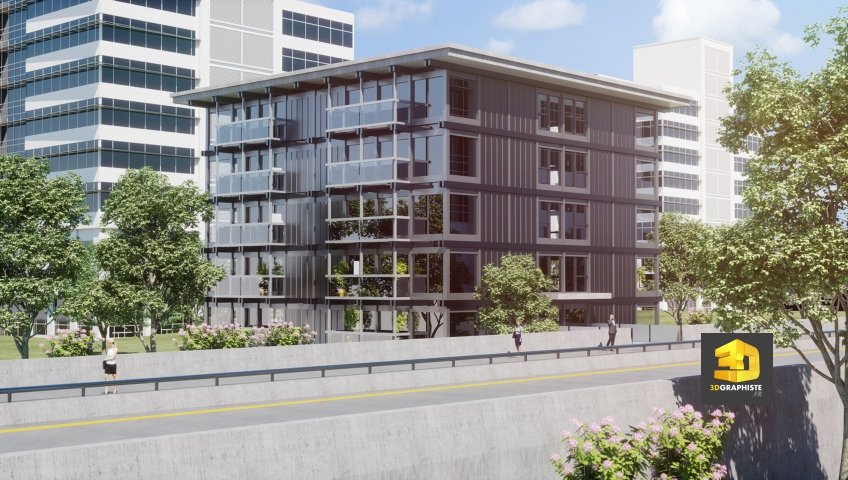 immeuble de bureaux - le-quartz - perspective 3d