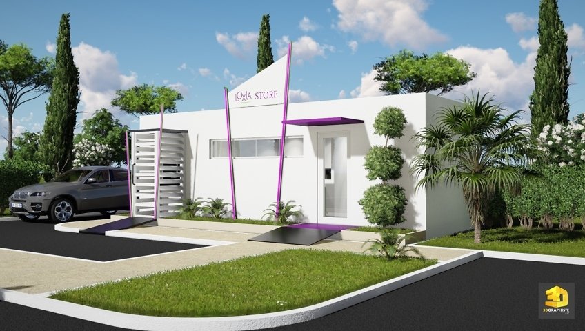 perspective 3d d'un container local commercial
