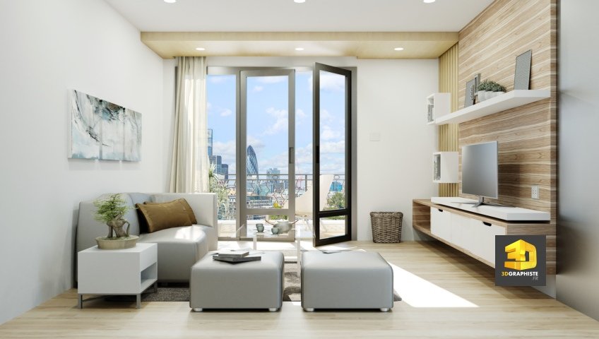 appartement Romainville séjour - perspective 3D