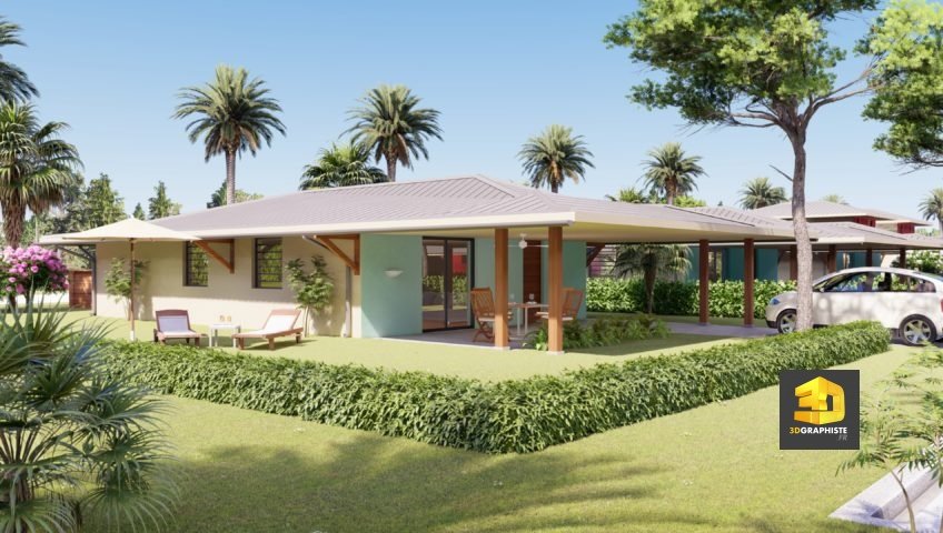 perspective 3d immobiliere maison plein pied Guyane