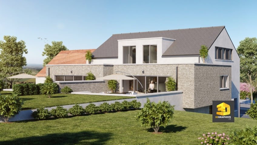 1 perspective extérieure d'une villa en Belgique - Infographiste 3D architecture et immobilier freelance Belgique