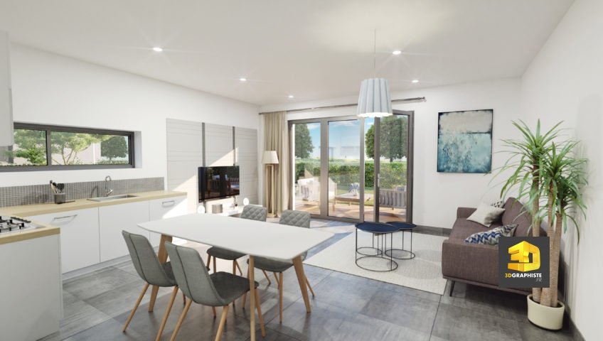 infographiste 3d immobilier freelance Grenoble - perspective séjour