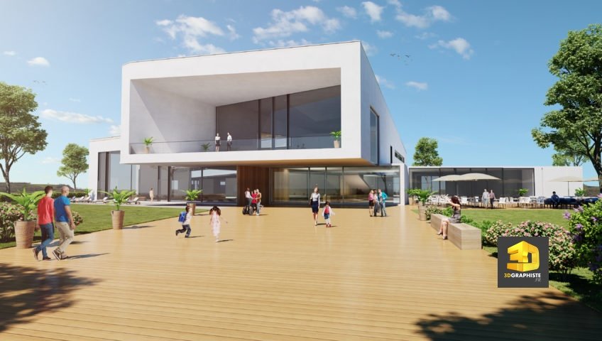 visuel 3D d'une piscine pour un courcours d'architecture