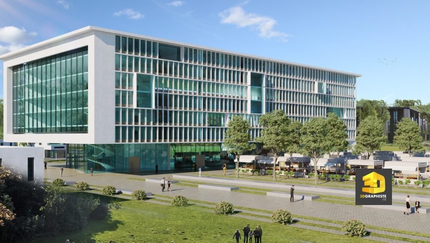 perspective 3d immeuble de bureaux
